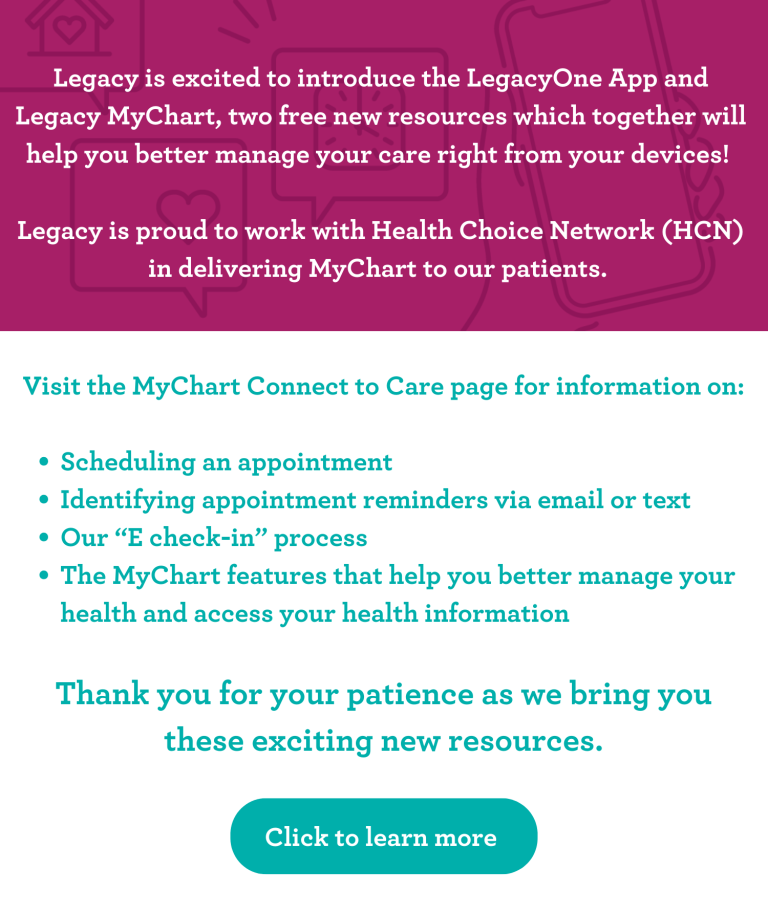 Pop Up Epic Mychart 12.5 Legacy Community Health